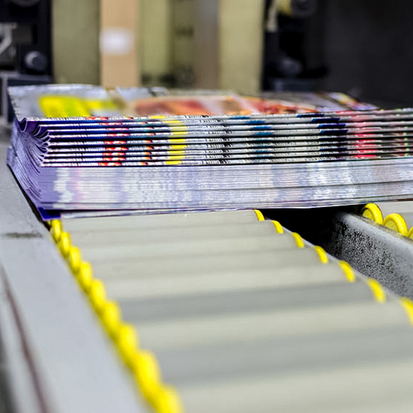 bound magazines on the production line