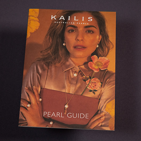Corporate brochure for Kailis Pearls includes foiling and embossing finishing processes.