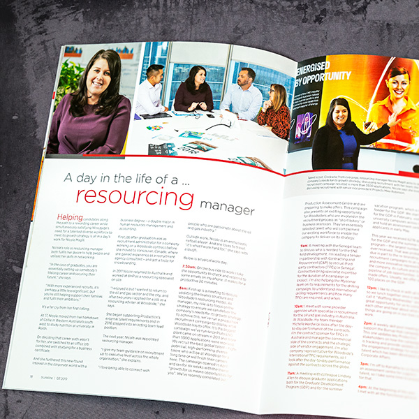 Interior of Trunkline, Woodside Energy Ltd's staff magazine.