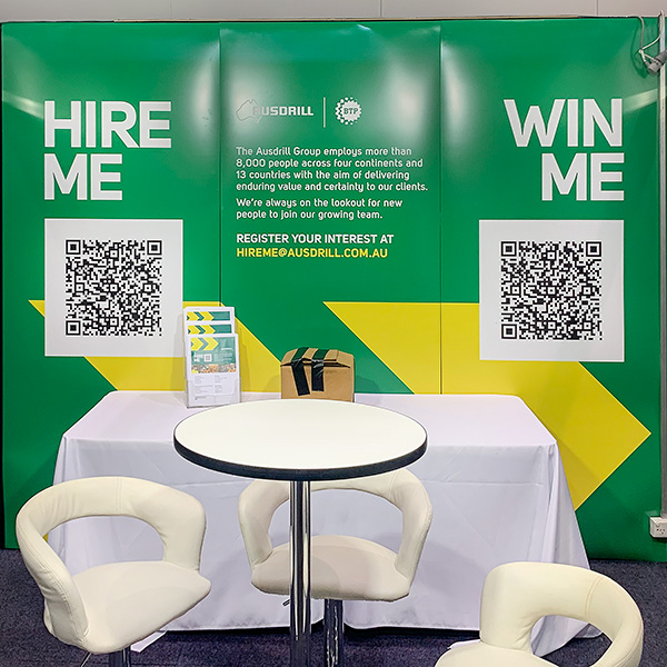 Ausdrill display booth graphic panel indoor signs.