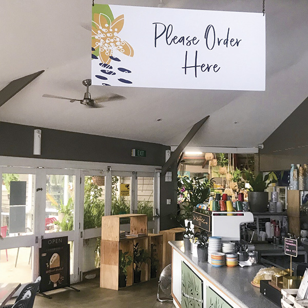 Entry and counter signs and decals for Lakeview Café.